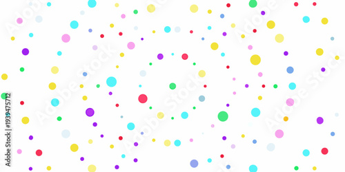 Colorful polka dots scattered across a clean white background