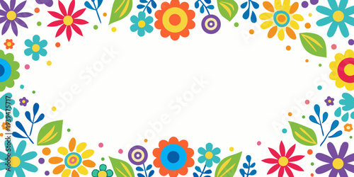 Colorful floral arrangement forming a decorative border around a white space