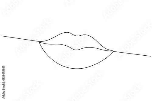 Minimalist continuous one line drawing of human lips. Elegant black line art on white background, perfect for beauty, fashion, and modern decor concepts.