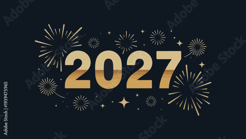 Golden 2027 new year celebration with sparkling firework display and festive design