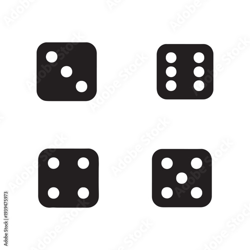 A vector icon set of red and white gambling dice isolated on a background, featuring a set of six-sided cubes for casino games, risk, and rolling for luck or a winning bet