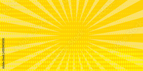 Yellow abstract background with light of sunburst. yellow starburst with halftone. sun ray retro background with flash pattern art
