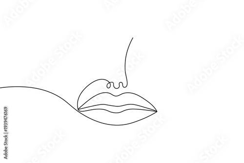Minimalist continuous one line drawing of human lips with nose. Elegant black line art on white background, perfect for beauty, fashion, and modern decor concepts.
