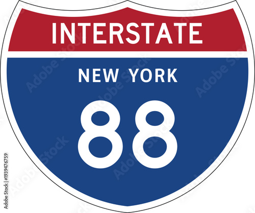 Interstate 88 (I-88) New York NY US Interstate Highway Route Shield Badge Vector
