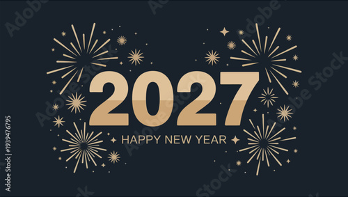 Golden new year 2027 celebration with fireworks and festive design elements