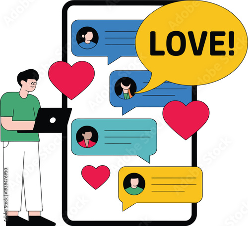 Online dating love communication concept