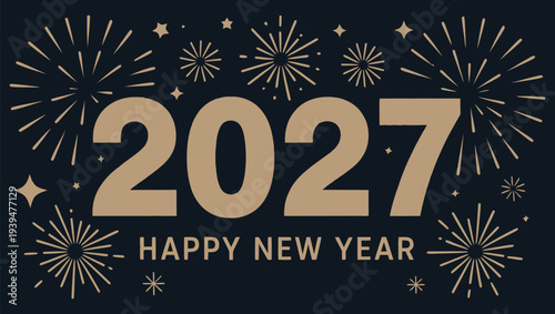 Golden new year 2027 celebration with sparkling fireworks and festive greetings