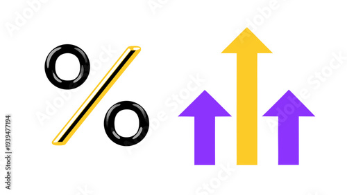 Increasing percentage symbol with bright green upward arrows indicating growth and success