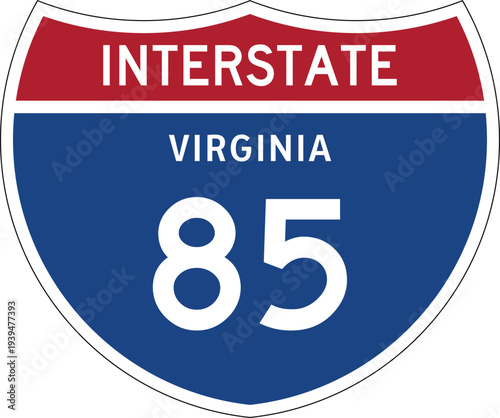 Interstate 85 (I-85) Virginia VA US Interstate Highway Route Shield Badge Vector
