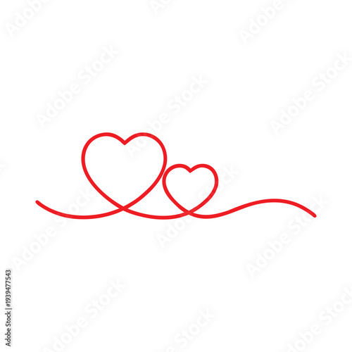 Two red heart symbols intertwined with a wavy line love
