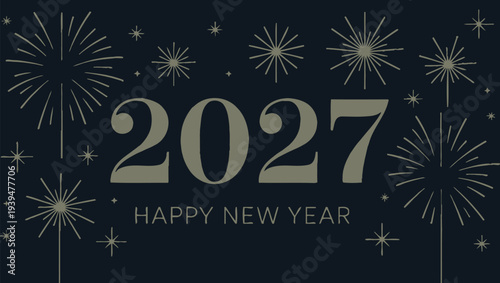 Golden new year 2027 celebration with firework display and festive greetings