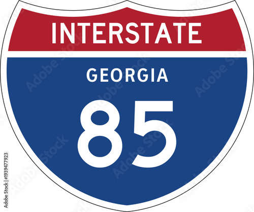 Interstate 85 (I-85) Georgia GA US Interstate Highway Route Shield Badge Vector