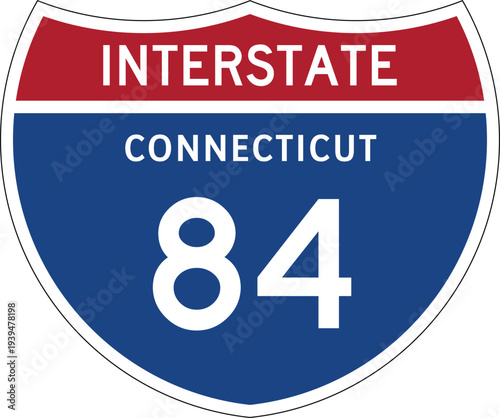 Interstate 84 (I-84) Connecticut CT US Interstate Highway Route Shield Badge Vector