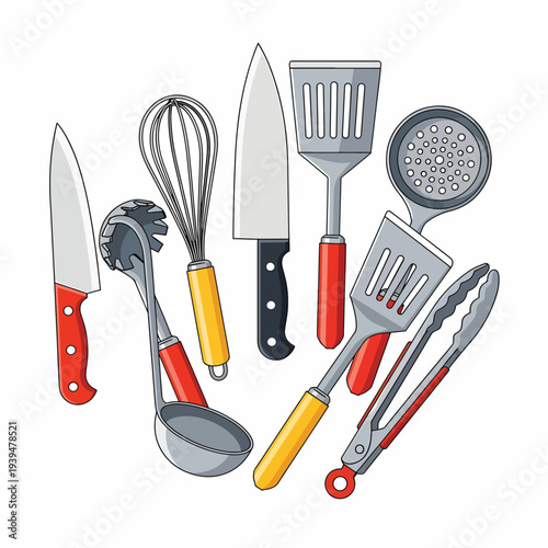 Assorted Kitchen Utensils and Tools Display.