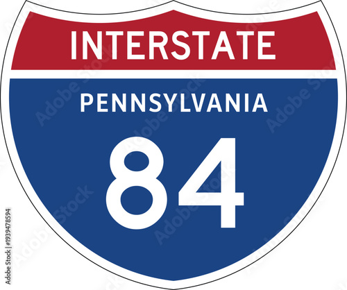 Interstate 84 (I-84) Pennsylvania PA US Interstate Highway Route Shield Badge Vector