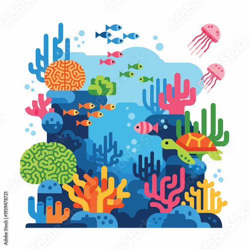 Colorful Cartoon Underwater Scene with Sea Creatures.