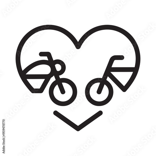 A black outline of two bicycles forming a heart shape