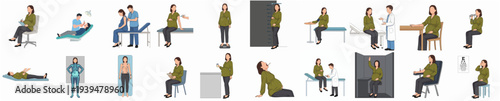 Flat Illustration Various Pregnant Woman Actions and Poses in a Medical Setting