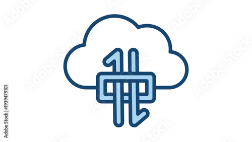Digital illustration of cloud computing with a stylized network symbol
