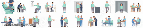 Simple Style Illustration Set of Senior Patient and Doctor in Clinic