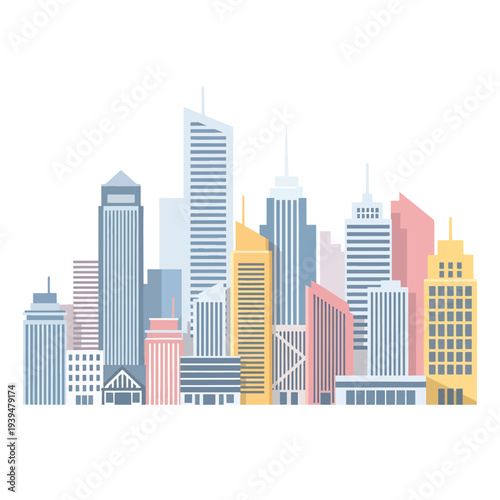 Colorful City Skyline with Modern Buildings.