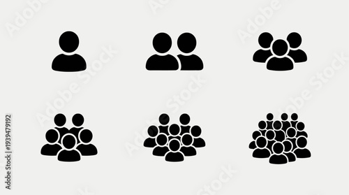 A visual representation of increasing group sizes, from a single person to a large crowd.