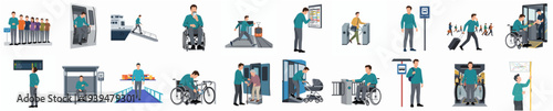 Flat Design Public Transportation Accessibility for Disability People Illustration Collection
