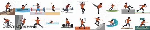 Diverse Sportsman Action Illustration Set Representing Various Athletic Pursuits