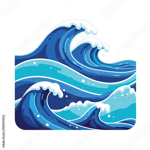 Blue Ocean Waves Crashing with White Foam.