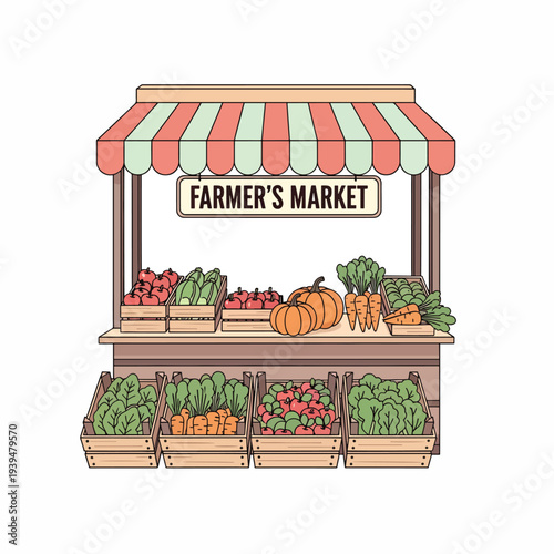 Farmers Market Stall with Fresh Produce.