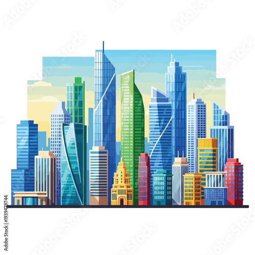 Colorful Skyscrapers and City Buildings Illustration.