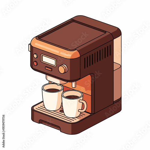 Brown Coffee Maker with Two Cups.