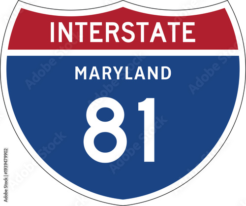 Interstate 81 (I-81) Maryland MD US Interstate Highway Route Shield Badge Vector