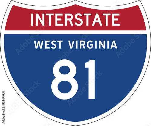 Interstate 81 (I-81) West Virginia WV US Interstate Highway Route Shield Badge Vector