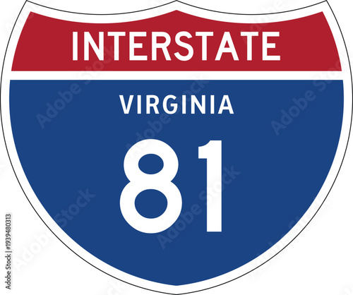 Interstate 81 (I-81) Virginia VA US Interstate Highway Route Shield Badge Vector