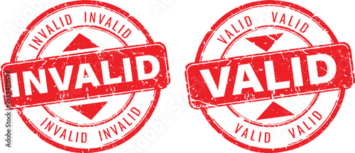 Valid and invalid red rubber stamp set with grunge texture for verification and document status