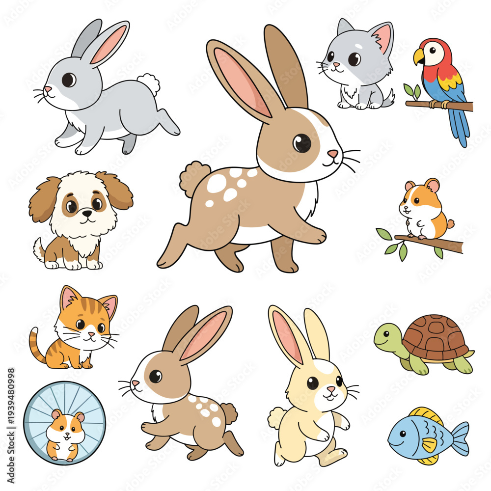 Fototapeta premium Adorable Cartoon Animals Collection