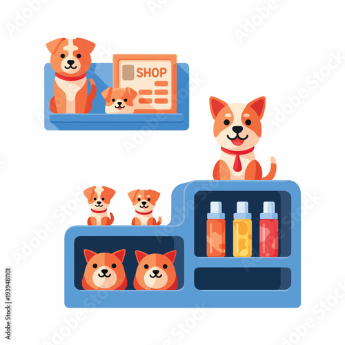 Cartoon Dogs and Pet Grooming Products.