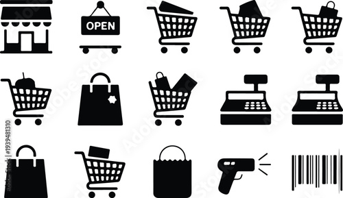 Shop Collection Silhouette Icon Set 