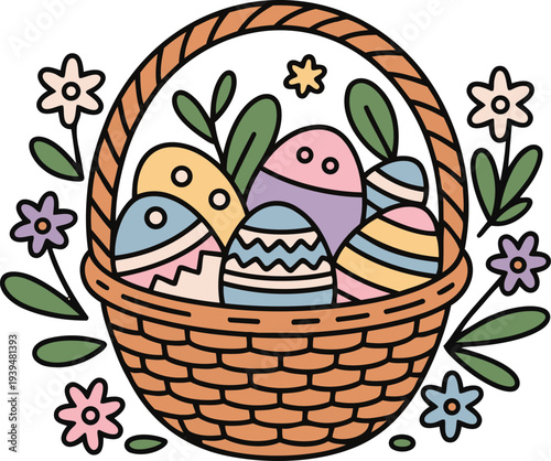 Egg in the basket eggs illustration easter vector