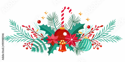 Festive holiday wreath with candy cane ornaments and winter foliage