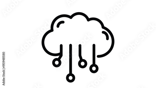 Modern cloud computing network with data streams illustration