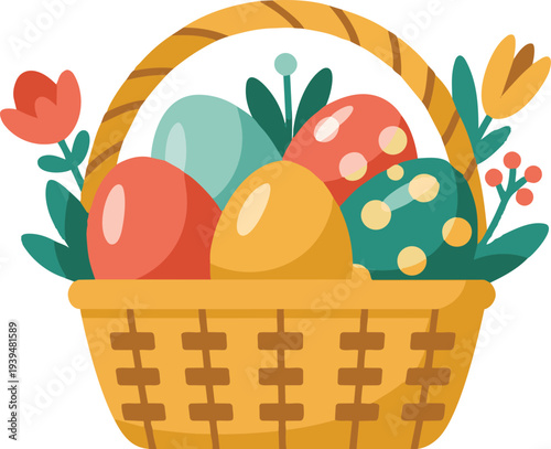 Egg in the basket eggs illustration easter vector