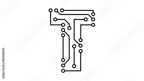 Creative circuit board design forming the shape of a stylized letter t