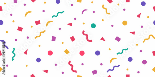 Colorful confetti pattern on a clean bright white background