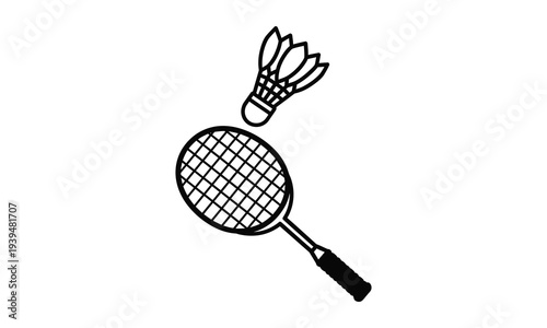 Badminton racket with shuttlecock line art vector illustration design