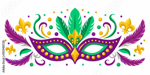 Colorful mardi gras mask with feathers and floral embellishments
