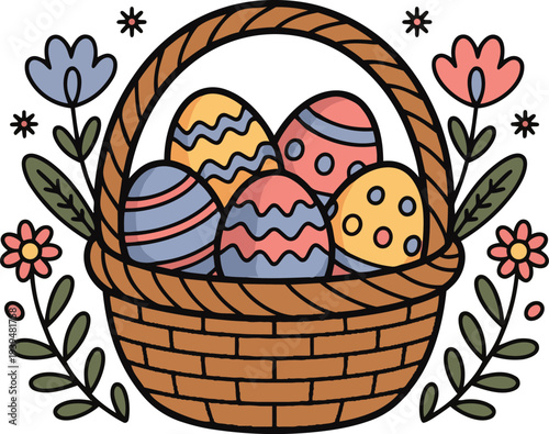 Egg in the basket eggs illustration easter vector