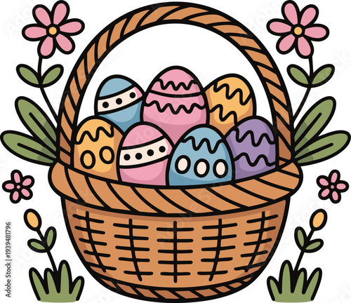 Egg in the basket eggs illustration easter vector