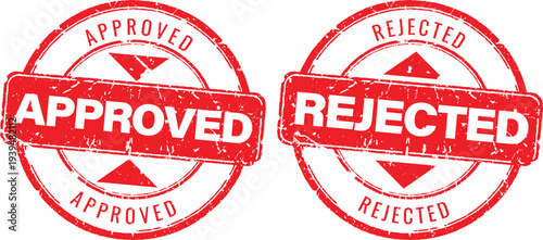 Approved and rejected red rubber stamp set with grunge texture for business and document validation